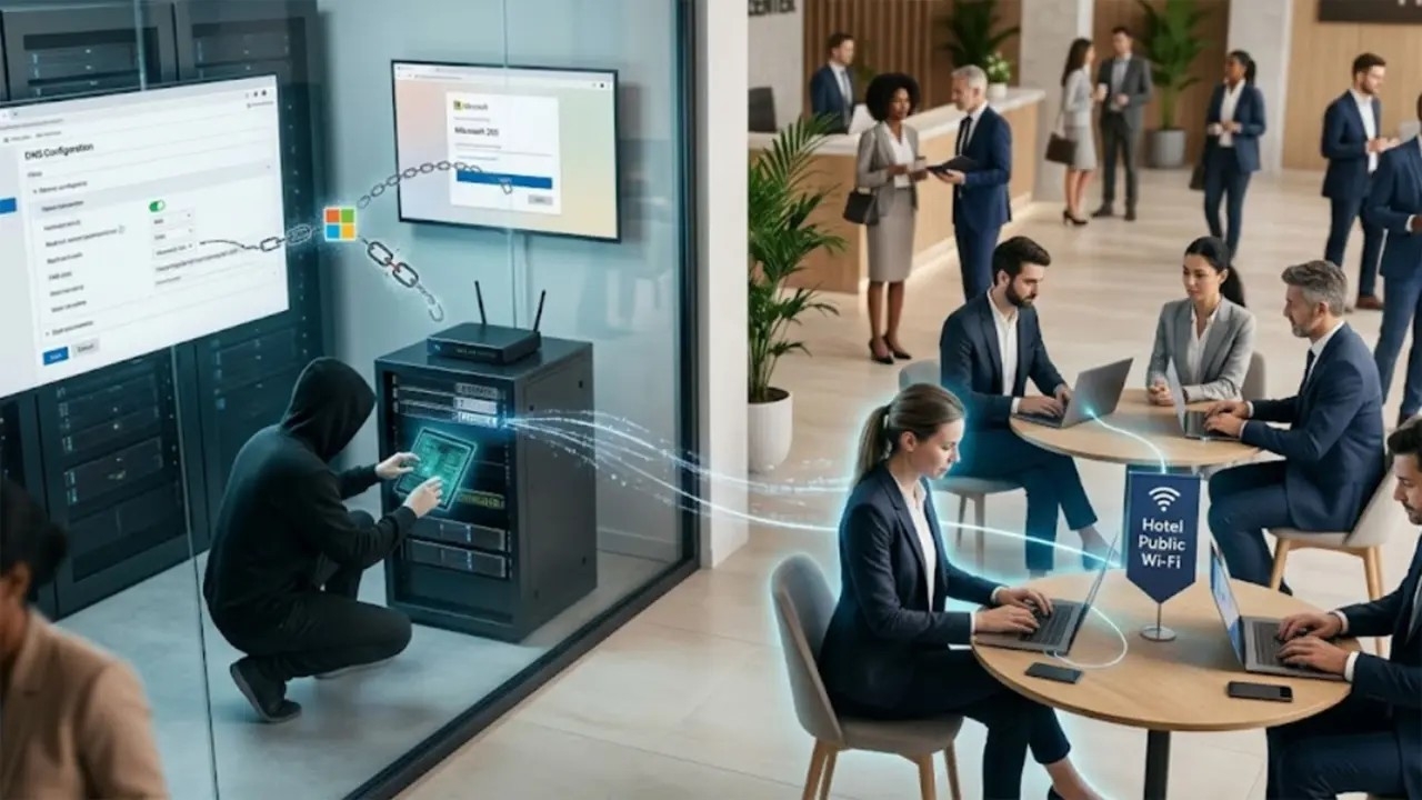 Ciberdelincuentes estan ejecutando una sofisticada campaña de ataques al comprometer las redes WiFi de diversos hoteles para redirigir a los usuarios desprevenidos hacia paginas fraudulentas que suplantan la identidad de Microsoft 365 con el objetivo malicioso de robar credenciales de acceso incluso cuando las victimas tienen activada la autenticacion de doble factor MFA
